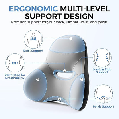 BEBAS Ergonomic Lumbar Support Pillow for Car, Memory Foam Back Support for Driving, Lower Back Pillow for Pain Relief, Comfort Lumbar Cushion for Office Chairs, Car Seat, Wheelchair -Gray