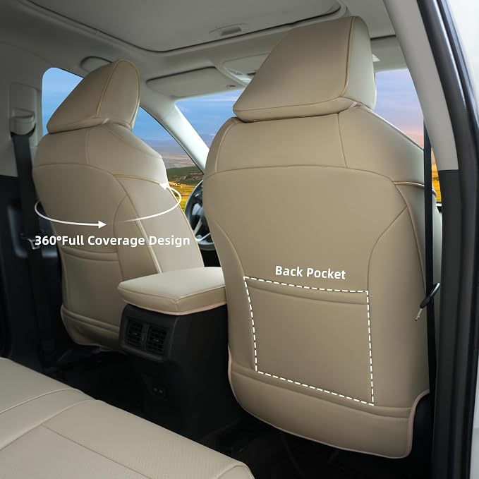 Lolcar RAV4 Seat Covers Custom Fit for Toyota RAV4 2019 2020 2021 2022 2023 2024 2025 LE,XLE,XLE Premium,Limited,Airbag Compatible,Seat Cover Full Set for SUV, Waterproof Leather（Beige）