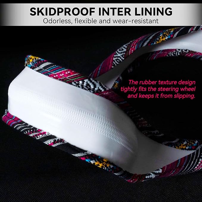Boho Steering Wheel Cover Elastic Microfiber for Women, Universal Fit 15 inch Car SUV, Hippie Style Protector Cover, Anti-Slip, Breathable, Absorbing Sweat - 03