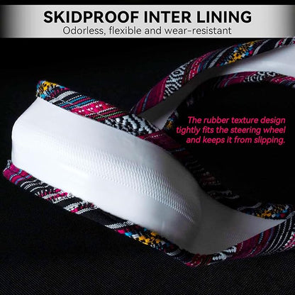 Boho Steering Wheel Cover Elastic Microfiber for Women, Universal Fit 15 inch Car SUV, Hippie Style Protector Cover, Anti-Slip, Breathable, Absorbing Sweat - 03