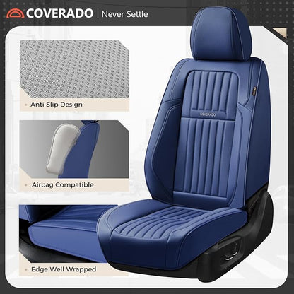 Coverado Car Seat Covers Full Set, Seat Covers for Cars, Car Seat Cover, Car Seat Protector, Leather Car Seat Cushion, Waterproof Car Seat Covers Front Seats and Back Fit for Most Cars(Blue)