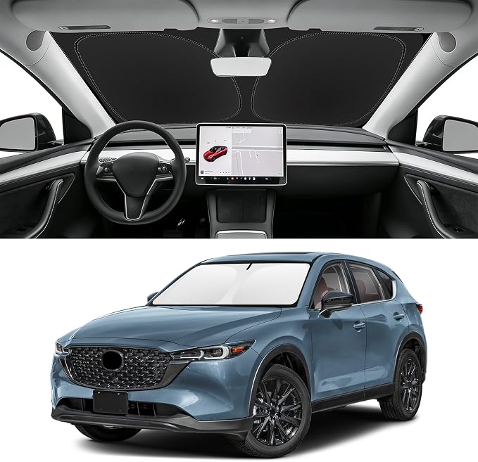 Custom Fit Windshield Sun Shade for Mazda CX5 2017-2025, Blocks UV & Heat, Front Window Sunshade Accessorie, Easy Fold & Store Keep Your Car Cooler