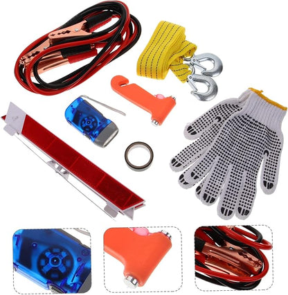 Car Roadside Emergency Tool Kit 8-Piece Multi-Function Vehicle Safety Set for Roadside Assistance Includes Tow Strap First Aid Kit and Reflective Vest