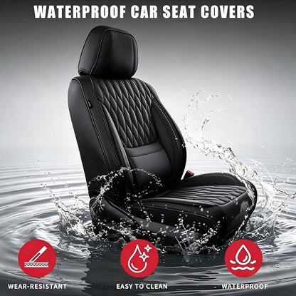 Car Seat Covers , Luxury Breathable Waterproof Faux Leatherette Car Seat Covers Cushion Protectors with Lumbar Support, Car Seat Cushion, Universal Fit Most Cars (FULL BLACK, Full Set - 5 Seats)