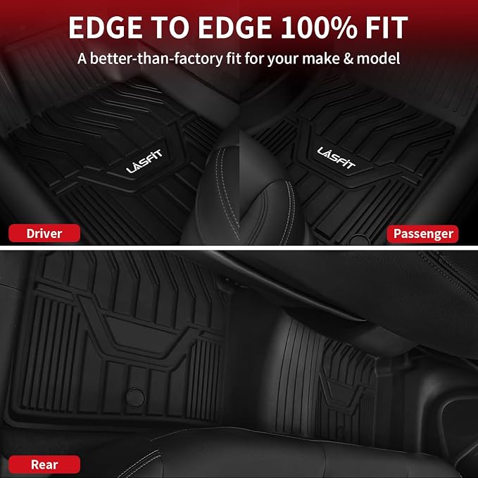 LASFIT Floor Mats for Nissan Rogue 2021-2026 (Not Fit Rogue Sport), Custom Fit All Weather Protection Durable TPE Floor Liners for Nissan Rogue S/SV/SL/Platinum 2021-2026 1st & 2nd Row Car Mats, Black