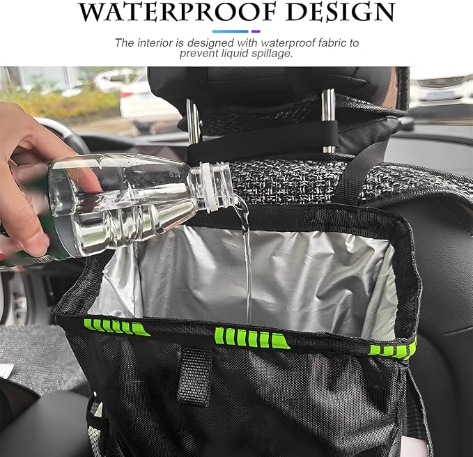 Fekey&JF Hanging Car Trash Can with Storage Pockets, Waterproof Leakproof Oxford Auto Garbage Bag, Multi-Use Organizer for Outdoor Traveling, Foldable Trash Bin for Truck, SUV, Car (Green)