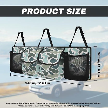 Fish Camo Car Backseat Organizer Waterproof Foldable Cars Interior Organizing Accessories Backseat Hanging Organizer with 4 Storage Bag for Cars Sedans and SUVs