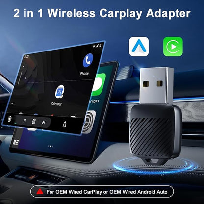 LICAEVEY Wireless Car Play Adapter, Vehicle Mounted System Wireless Adapter, 2 in 1 Wired to Wireless Car Interconnect Converter Support for Android Auto, Plug and Play, Fast Auto Connect