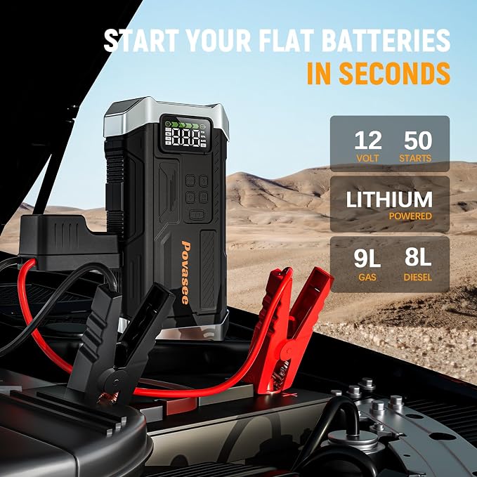 5000A Jump Starter with Air Compressor, Battery Jumper Starter car Battery Jump Starter povasee Portable Jump Starter (Up 9L Gas/8L Diesel Engine