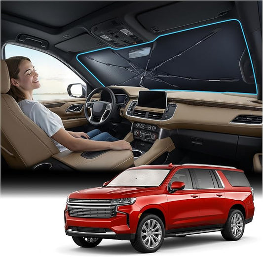 Nmoiss Windshield Sun Shade Umbrella Fit for Suburban 2007-2026 Accessories, [Vinyl Coating Heat Shield] Protect Car from Sun Rays & Heat Damage Keep Cool and Protect Interior