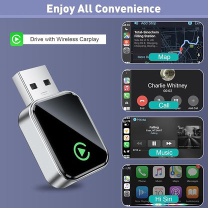 UANTIN Wireless CarPlay Adapter 2025 Upgrade Wired CarPlay to Wireless, Mini USB Design for Cars with Built-in Wired Apple Car Play Plug and Play Easy Use Fast Stable Connection for iPhone