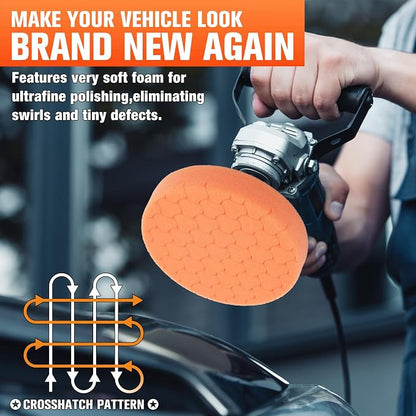 Orange Polish Pad, 3Pcs 5.5 Inch Face for 5 Inch Buffing Polishing Pads and Woolen Pads 125mm Backing Plate Compound Buffing Sponge for Car Buffer Polisher Compounding, Polishing and Waxing