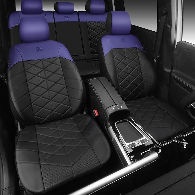 CAR PASS Memory Foam Leather Front Seat Covers, Waterproof Nappa Leather Seat Covers Front Seats Universal Fit for Cars,SUV,Truck Seat Covers Thick 3D Foam Comfortable, Airbag Compatible Black Blue