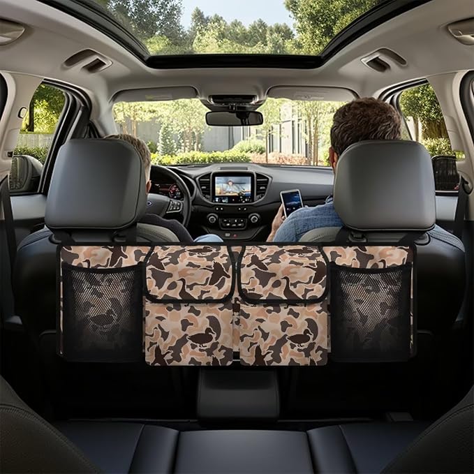 Duck Hunting Car Backseat Organizer Hanging Cars Storage Organizer with 4 Pocekts Space Saving Hanging Automotive Back Seat Organizers Storage Bag for Cars SUV Sedans