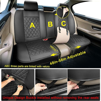 BEITK Leather Car Seat Covers Full Set,Unique Rear Design Easy to Install Car Seat Cover Protectors,Universal Full Surround Front Back Auto Seat Cover,Car Seat Cover for Sedan Cars Pick-up Trucks SUV