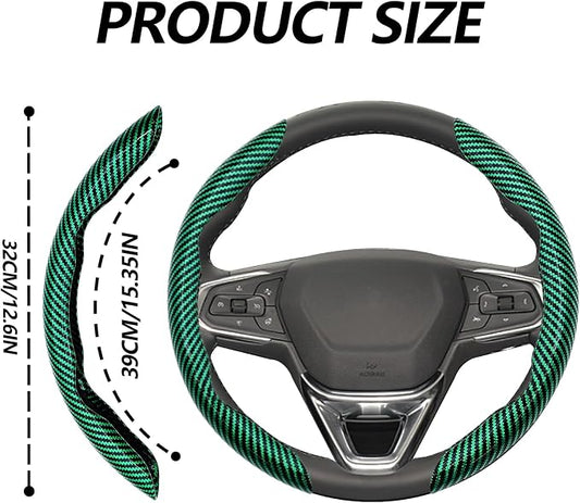 2pcs Universal Fit Carbon Fiber Steering Wheel Cover, Anti-Skid Steering Wheel Cover/Segmented Steering Wheel Protector/Car Interior Accessories (Bright Green)