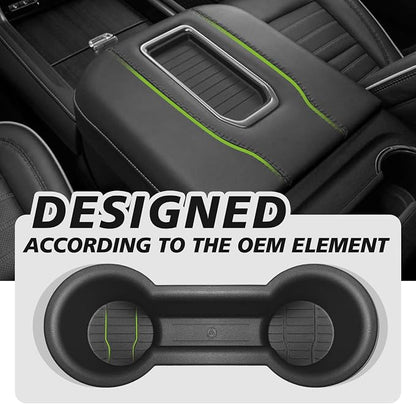 Muslogy Center Console Organizer & Cup Holder Inserts Compatible with 2021-2025 2026 GMC Yukon Chevy Tahoe Suburban Accessories Front & Rear Drink Holder & Armrest Storage Box(Power Sliding Console)