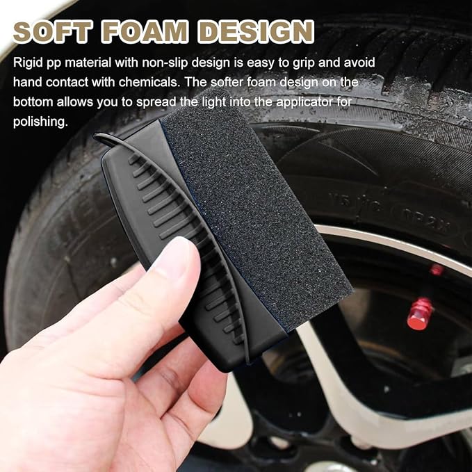 Ohleats 2 PCS Tire Dressing Applicator, Wheel Dressing Tire Shine Applicator Pad with Lid, Reusable Wheel Detailing Foam Tire Waxing Wipe Polishing Sponge, Universal Car Accessories (Black)