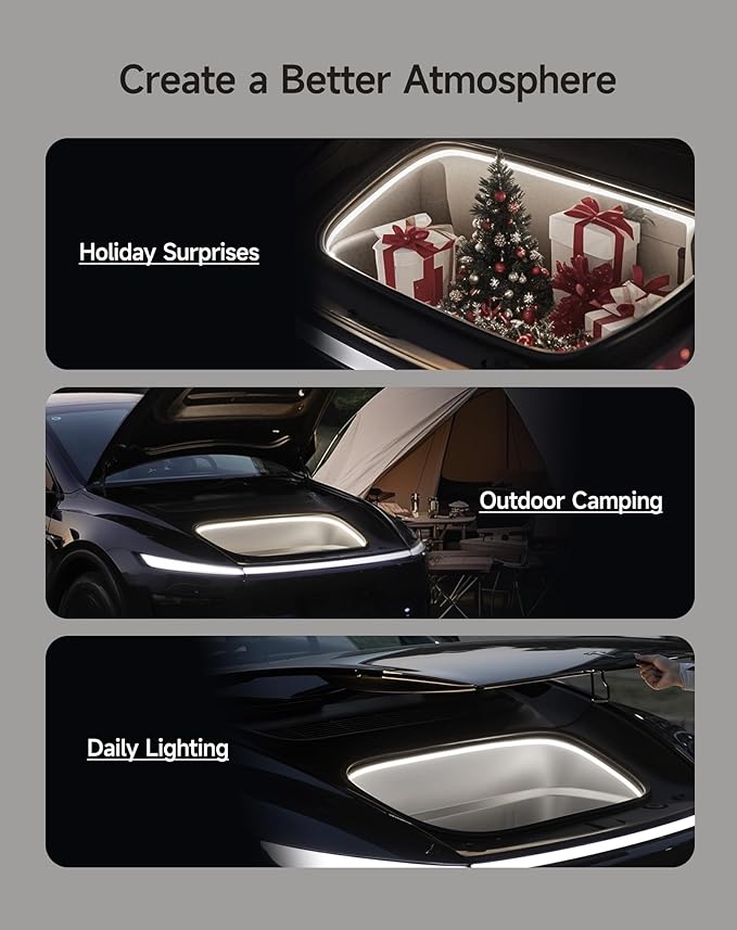 TPARTS Frunk LED Light Strip for Tesla Model Y Premium 2026+, Flexible Silicone Waterproof Interior Lighting Bar, Tool-Free Installation Front Trunk Accessories Ambient Lights (Cool White Light)