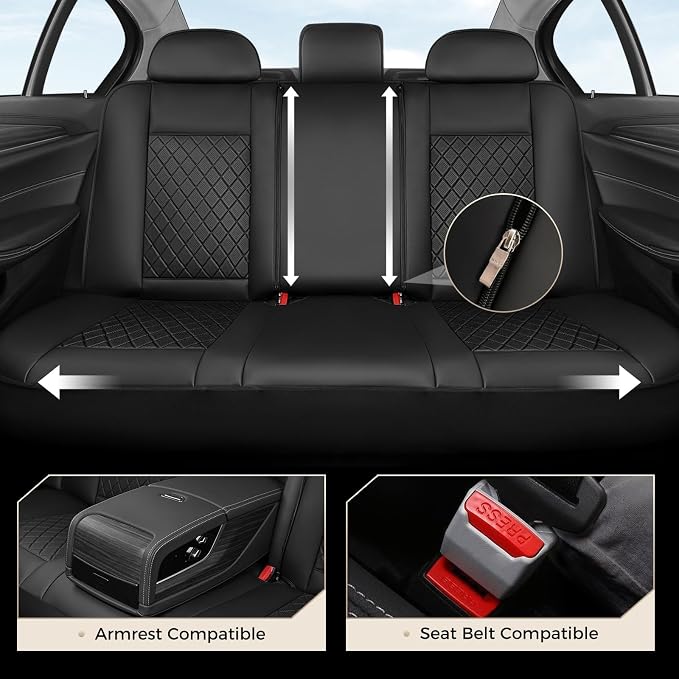 Coverado Car Seat Covers Full Set, Automotive Leather Seat Covers for Car，Universal Fit Front Back Seat Cover, Non-Slip Waterproof Breathable Car Seat Protector