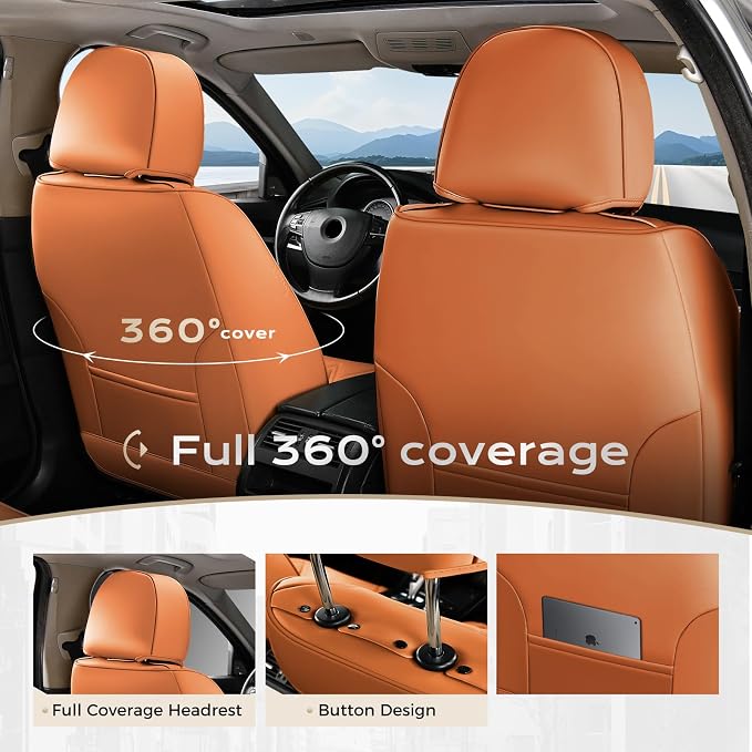Coverado Car Seat Covers Full Set, Seat Covers for Cars, Front Seat Covers and Back Seat Cover Waterproof Leather Automotive Seat Cover, Universal Car Interior Protectors Cushion for Most Cars