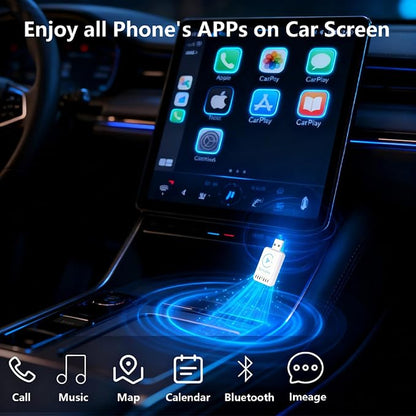 2026 Newly Upgraded Wireless CarPlay Adapter: Slim, Lightweight and Portable, Plug-and-Play. Easy to Operate with Stable Connection and no lag, Compatible with iPhone and Android Devices.