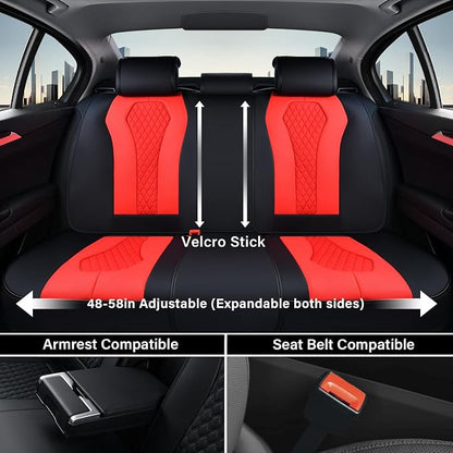 Coverado Car Seat Covers, Seat Covers Full Set, Red Car Seat Cover, Auto Seat Covers Front Seats Rear Seat Cover, Luxury Car Seat Cushion,Leather Seat Cover Seat Protector Universal Fit Most Cars