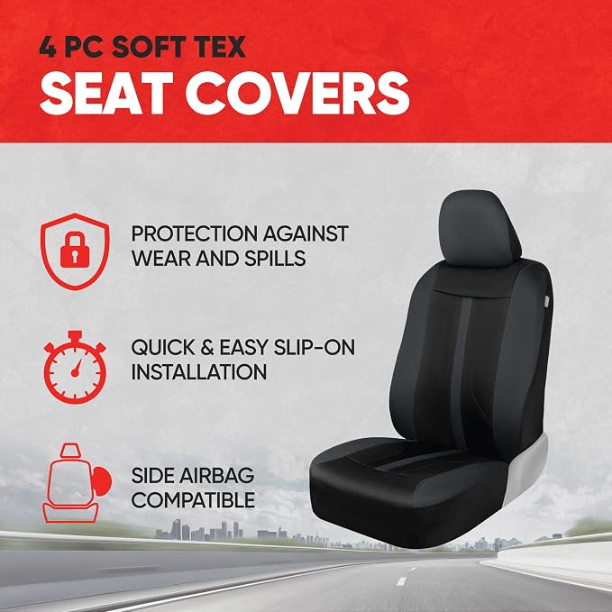 Motor Trend (2) Car Seat Covers for Front Seats with (2) Trimmable Car Floor Mats – Universal Fit Auto Accessories for Cars, Trucks, SUVs, Vans – Interior Protection and Vehicle Interior Shield Combo