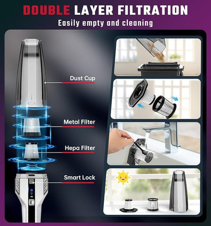Handheld Vacuum Cordless, 9000PA Strong Suction, 2 Suction Modes, Fast Type-C Charging, Lightweight, Portable Car Vacuum Cleaner for Home Pet Office