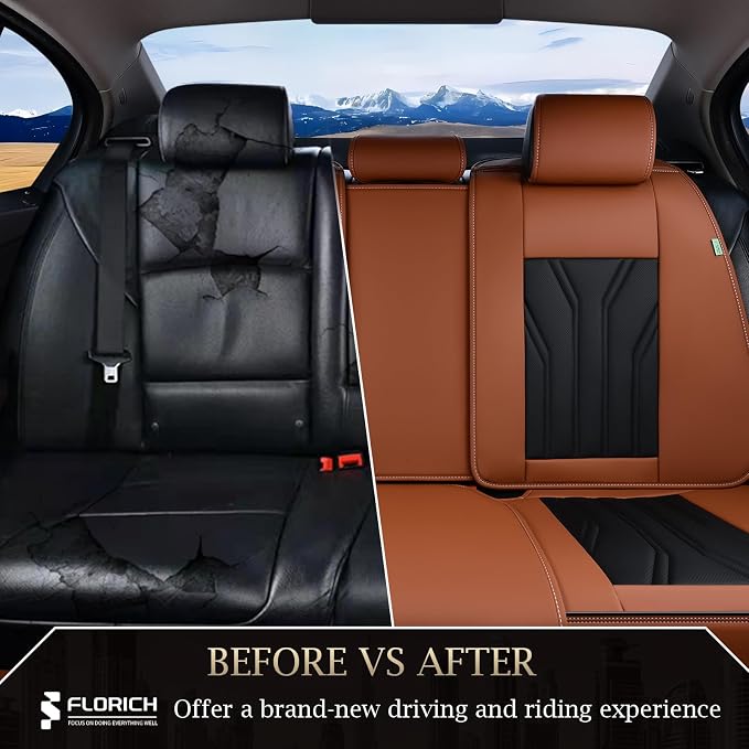FLORICH Rear Seat Covers Leather Car Seat Covers Waterproof Back Seat Cover Automotive Seat Covers Universal Seat Cushion Protector for Most Cars Trucks SUV-Brown&Black