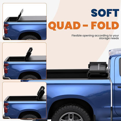 KUIPERAUTO Soft Quad Truck Bed Tonneau Cover Compatible for 2019-2026 Chevy Chevrolet Silverado/GMC Sierra 1500 (Excludes 2019 Classic Model) w/o Multi-Flex Tailgate Fleetside 6.6FT