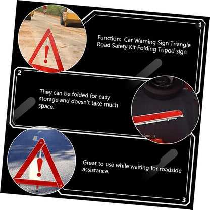 FAVOMOTO 4pcs Car Safety Triangle Kit Folding Reflective Warning Signs Tripods for Roadside Assistance Suitable for Vehicles Work Trucks Road Construction