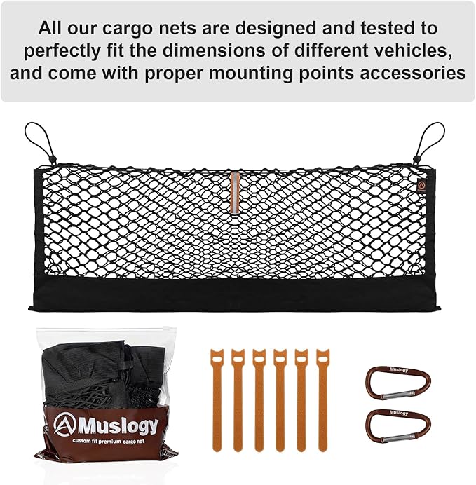 Muslogy Truck Bed Cargo Net Trunk Netting Compatible with Honda Pilot 2023-2026 | 2026+ Passport Accessories, Pickup Cargo Organizer SUV Sedan Storage Net w/Heavy Duty Carabiners