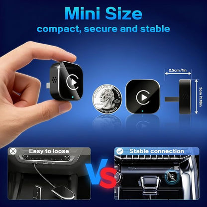 Mini Wireless CarPlay Adapter for iPhone, 2-in-1 for Apple CarPlay & Android Auto Adapter, Convert Wired to Wireless, Plug & Play, Auto Connect, USB to Type-C, No Delay, for iOS 10+ & Android 11+