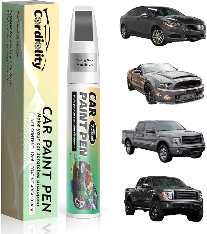 Car Touch Up Paint Sterling Gray Metallic(UJ) for Ford, Color Accurate Car Scratch Repair Pen Fix Auto Paint Chips and Nicks