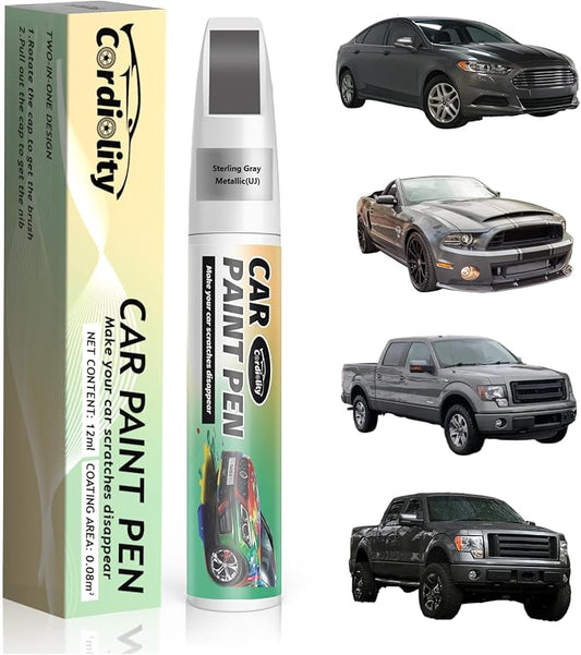 Car Touch Up Paint Sterling Gray Metallic(UJ) for Ford, Color Accurate Car Scratch Repair Pen Fix Auto Paint Chips and Nicks