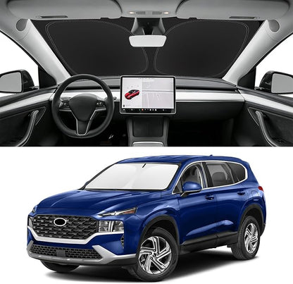 Custom Fit Windshield Sun Shade for Hyundai Santa Fe 2019-2026, Blocks UV & Heat, Front Window Sunshade Accessorie, Easy Fold & Store Keep Your Car Cooler