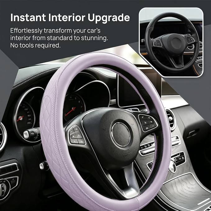 Zpana Car Steering Wheel Cover, 14.5-15" Breathable Soft Leather Vehicle Steering Wheel Protector with Anti-Slip Lining, Comfortable Auto Interior Decoration Accessories, Universal Fit (Purple)