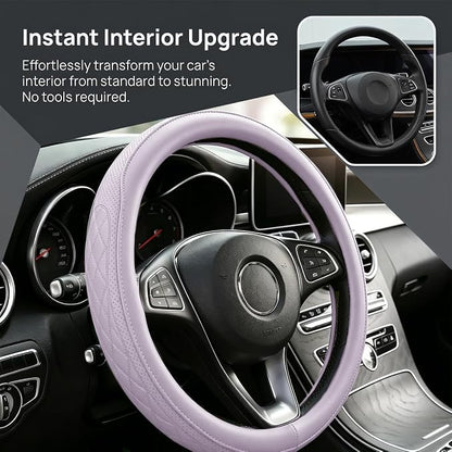 Zpana Car Steering Wheel Cover, 14.5-15" Breathable Soft Leather Vehicle Steering Wheel Protector with Anti-Slip Lining, Comfortable Auto Interior Decoration Accessories, Universal Fit (Purple)