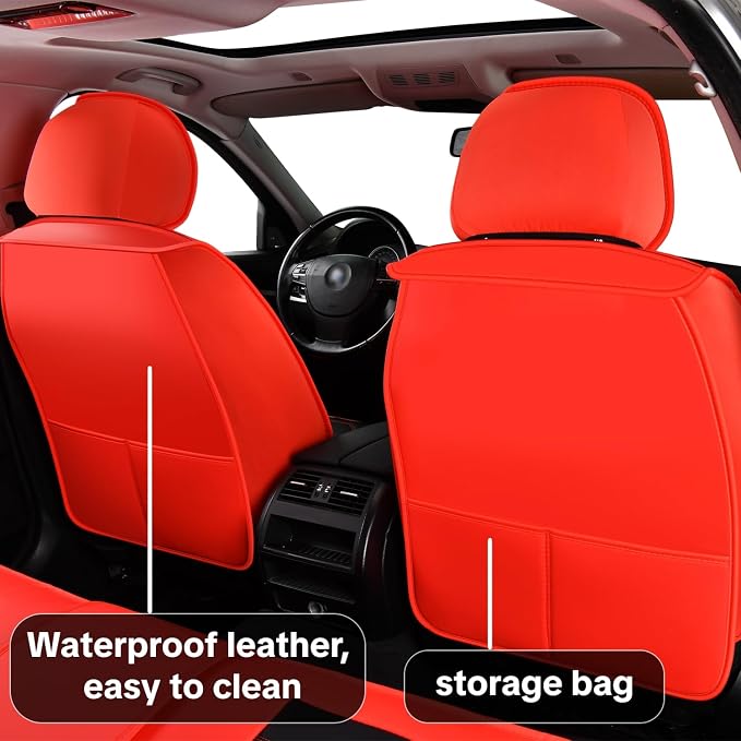 Red Car Seat Covers for Suvs, Sedans, and Pickup Trucks Protect and Upgrade Your Vehicle's Interior Waterproof Leather 5-Piece Complete Set Compatible with Airbags Easy to Install and Clean