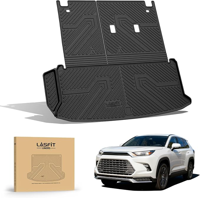 LASFIT Cargo Mat for Toyota Grand Highlander 2026 2025 2024 (Not for Highlander), All Weather TPE Custom Fit Rear Trunk Mat for 2026-2024 Grand Highlander Cargo&Backrest Mats
