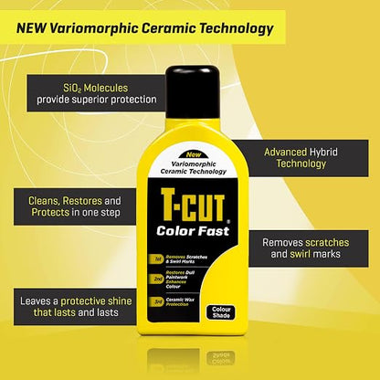 T-Cut Color Fast 3-in-1 Paint Restorer, Yellow - Scratch Remover, Ceramic Car Wax & Color Enhancer - Removes Swirls & Oxidation, 17 oz