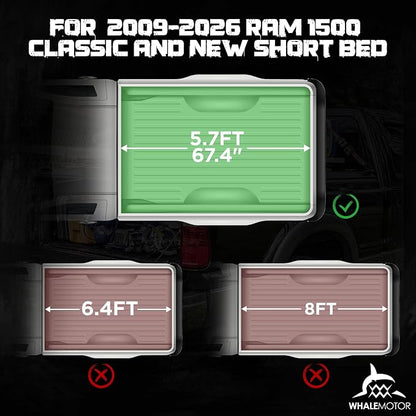Hard Folding Truck Bed Tonneau Cover Compatiable with Dodge Ram 1500 Classic&New(2009-2026) 5.7 FT Short Box w/o Rambox, Tri Fold Style