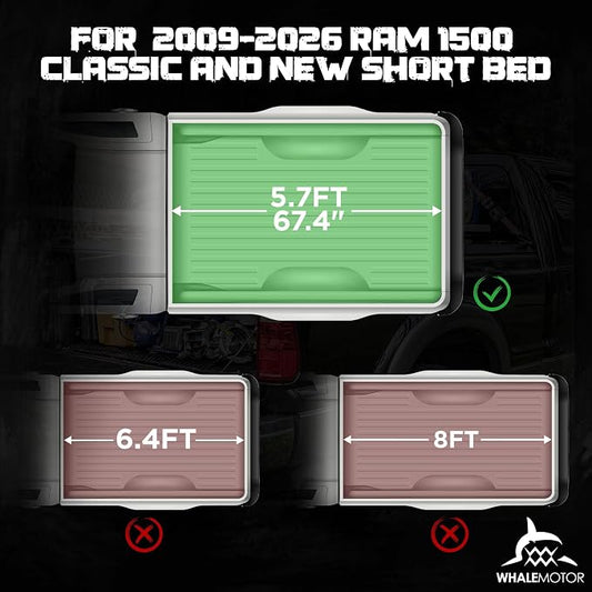 Hard Folding Truck Bed Tonneau Cover Compatiable with Dodge Ram 1500 Classic&New(2009-2026) 5.7 FT Short Box w/o Rambox, Tri Fold Style