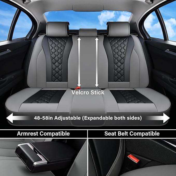 Coverado Car Seat Covers, Seat Covers Full Set, Gray and Black Car Seat Cover, Perforated Diamond Leather Seat Covers for Cars, Luxury Car Seat Cushion, Auto Seat Covers Universal Fit Most Cars
