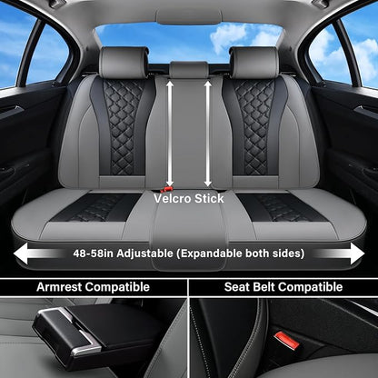 Coverado Car Seat Covers, Seat Covers Full Set, Gray and Black Car Seat Cover, Perforated Diamond Leather Seat Covers for Cars, Luxury Car Seat Cushion, Auto Seat Covers Universal Fit Most Cars