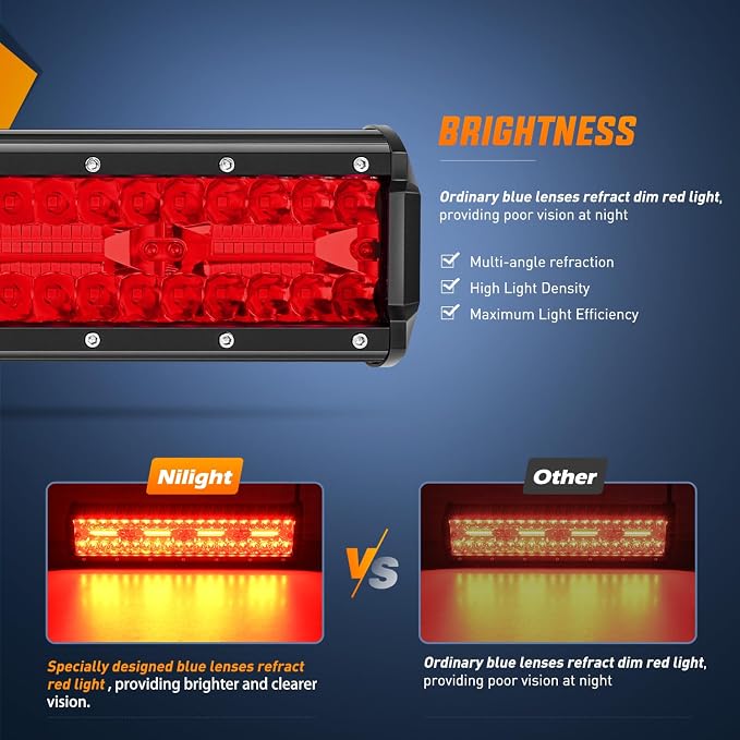 Nilight LED Light Bar 12 Inch 240W Red Pod Lights Triple Row Spot Flood Combo 30000LM Driving Boat Off Road Lighting for Trucks Pickup Golf Cart SUV ATV UTV 4x4 Van Camper Tractor