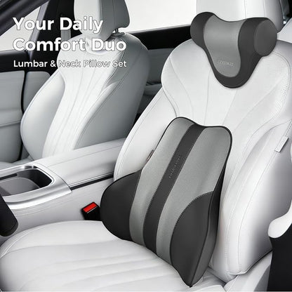 Coverado Car Headrest Pillow, Ergonomic Memory Foam Car Neck Pillow for Driving Seat with Adjustable Strap, Soft PU Leather Breathable Removable Cover Neck Support for Neck Pain Relief
