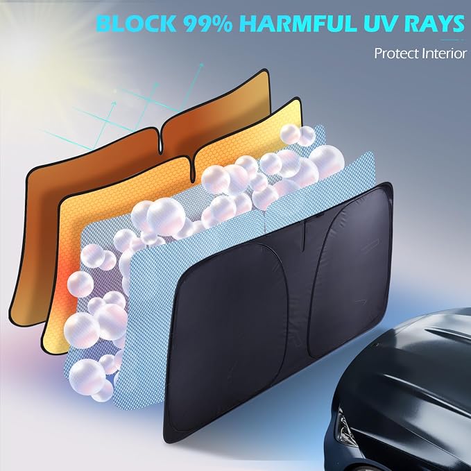 FLORICH Car Windshield Sunshade Reflective Car Sun Protection Blocks 99% Heat & Keeps Interior Cool Foldable Sun Visor Cover Universal Fits Cars, SUVs, Trucks Accessories for Summer 59"x33"