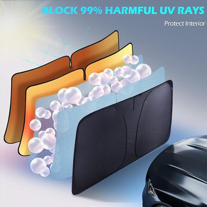 FLORICH Car Windshield Sunshade Reflective Car Sun Protection Blocks 99% Heat & Keeps Interior Cool Foldable Sun Visor Cover Universal Fits Cars, SUVs&Trucks for Summer60 L x 33" W